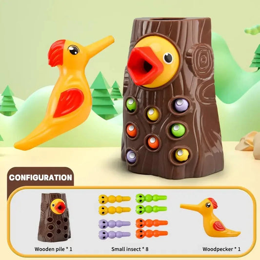 Montessori Toy Woodpecker Magnetic Catch Worm Bugs Early Educational Toys