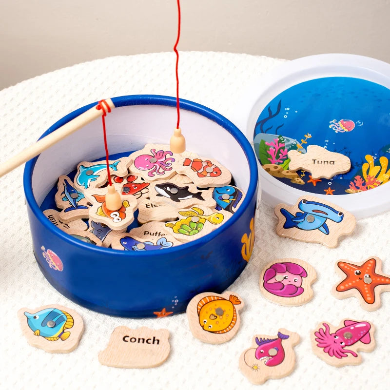 Montessori Wooden Magnetic Fishing Toys Education Parent-Child Interactive